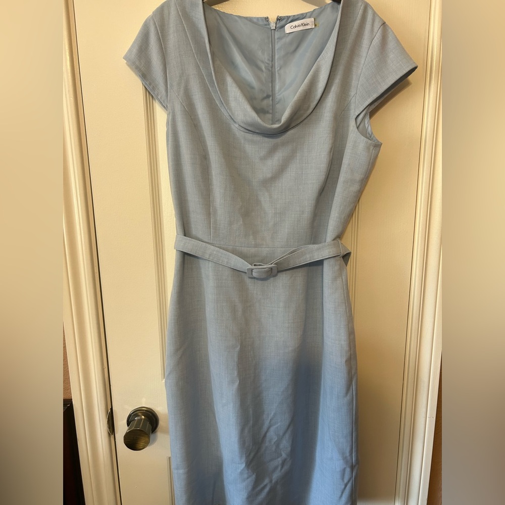 Calvin Klein Cap Sleeve Fitted Belted Dress 8